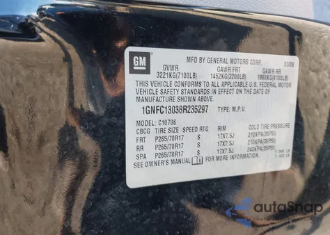 2008 Chevrolet Tahoe Lt z USA, uszkodzony, nr VIN 1GNFC13038R235297